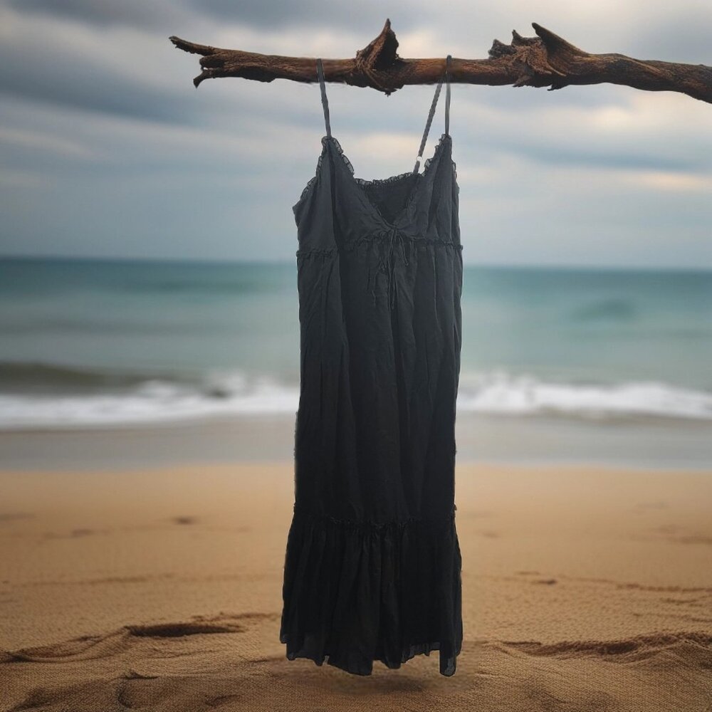 Lucky Brand Peasant Boho Beach Sundress Vneck Ruffled Lined Midi Size L NWT